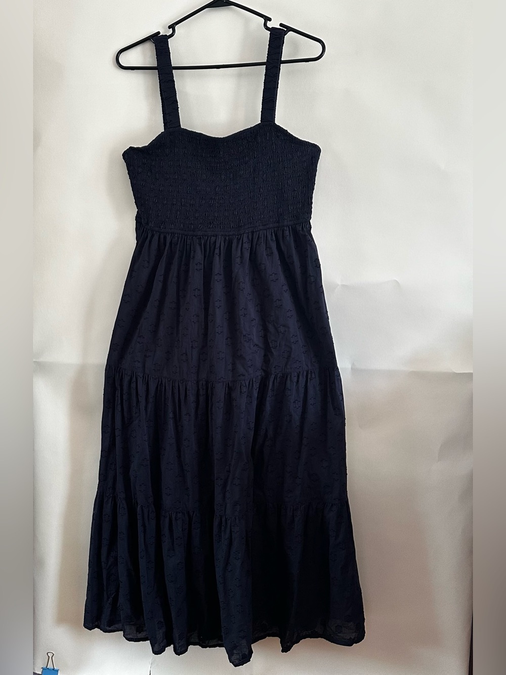 Dizzy Lizzy Navy Tonal 100% cotton Smocked Tiered Maxi Dress L
